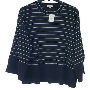 Max Studio Womens Striped Long Sleeve Knit Sweater Black/White Size M